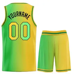 Yellow Green-Black Gradient Basketball Jersey 2