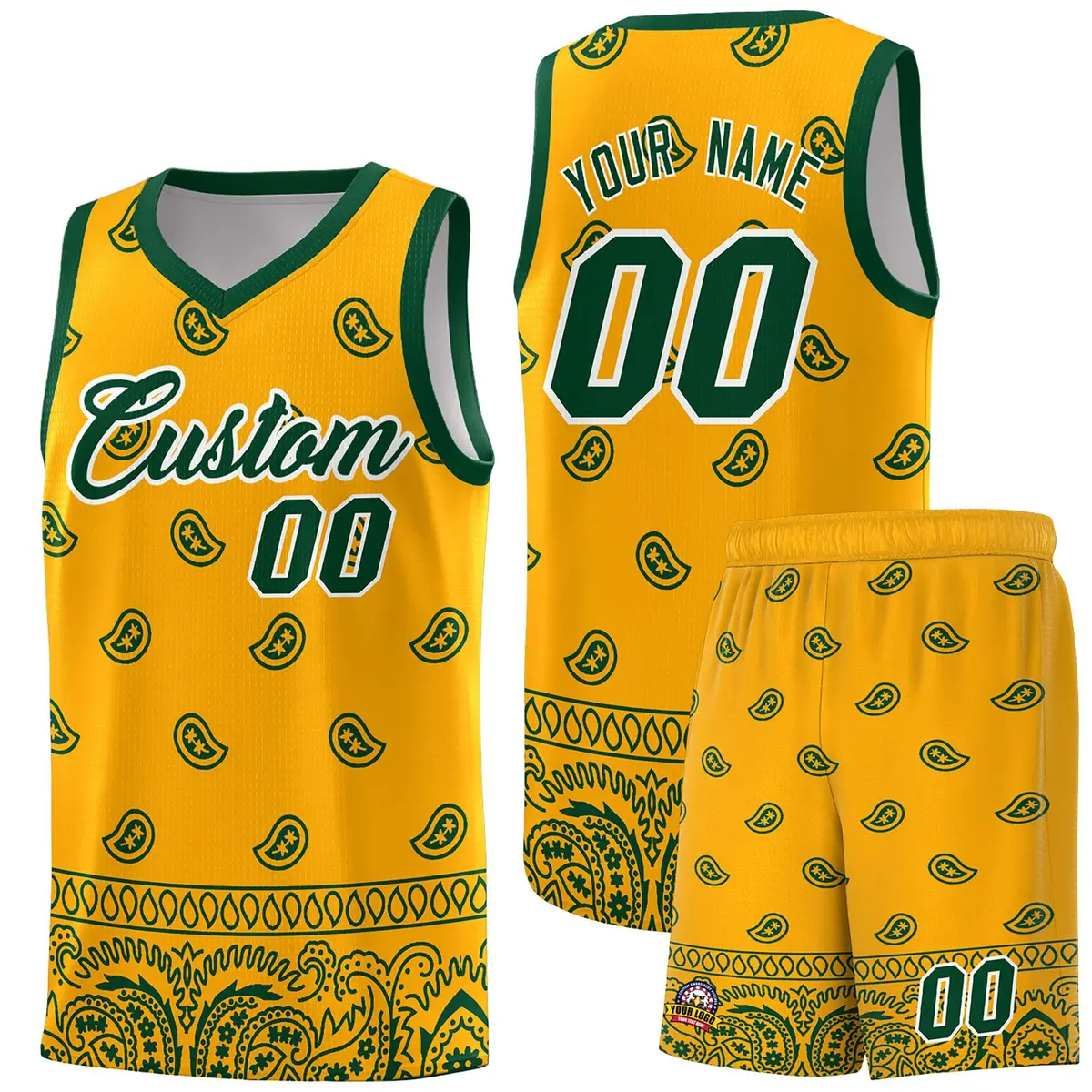 Yellow Green Cashew Pattern Basketball Uniform Jersey