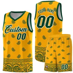Yellow Green Cashew Pattern Basketball Uniform Jersey 1