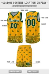 Yellow Green Cashew Pattern Basketball Uniform Jersey 12