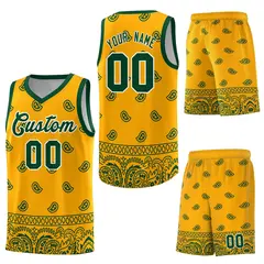 Yellow Green Cashew Pattern Basketball Uniform Jersey 13