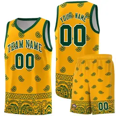 Yellow Green Cashew Pattern Basketball Uniform Jersey 15