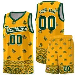 Yellow Green Cashew Pattern Basketball Uniform Jersey 22