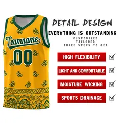 Yellow Green Cashew Pattern Basketball Uniform Jersey 23