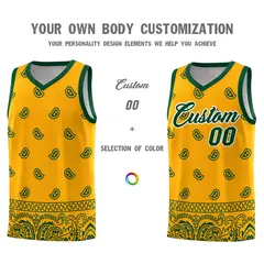 Yellow Green Cashew Pattern Basketball Uniform Jersey 3