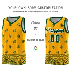 Yellow Green Cashew Pattern Basketball Uniform Jersey 31
