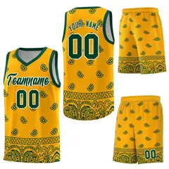 Yellow Green Cashew Pattern Basketball Uniform Jersey 34