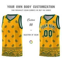 Yellow Green Cashew Pattern Basketball Uniform Jersey 38