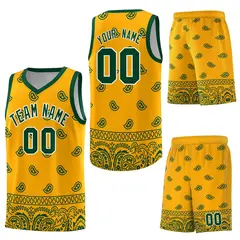 Yellow Green Cashew Pattern Basketball Uniform Jersey 41