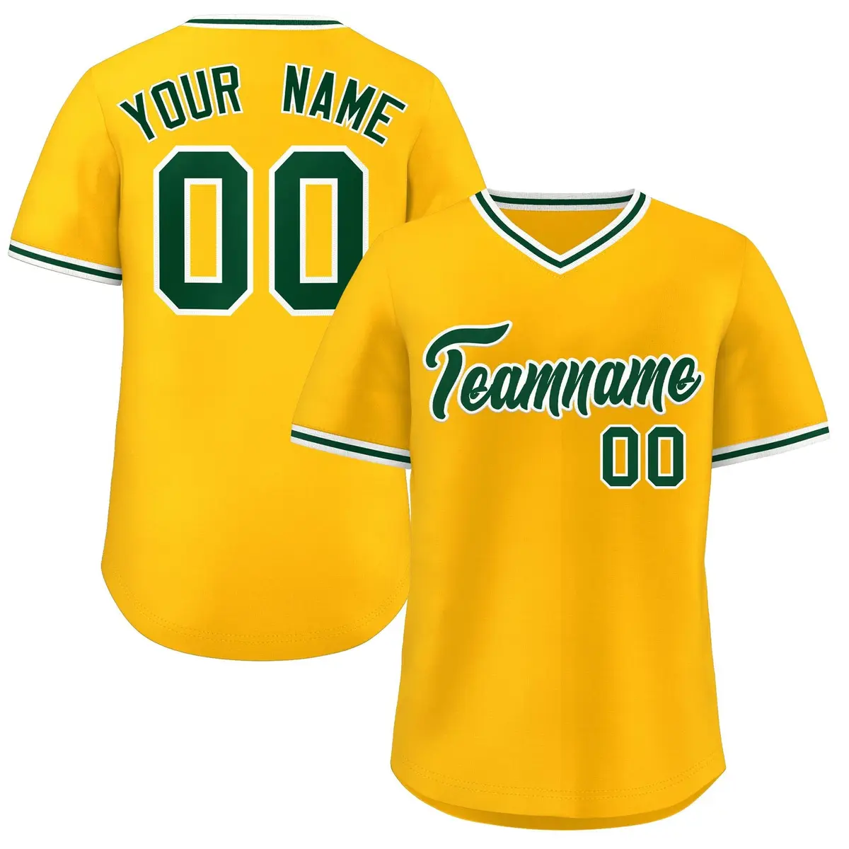 Yellow Green Classic V-Neck Pullover Baseball Jersey