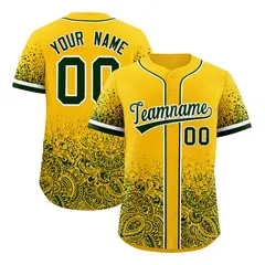Yellow Green Floral Gradient Full Button Baseball Jersey 1