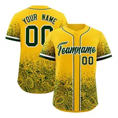 Yellow Green Floral Gradient Full Button Baseball Jersey 13