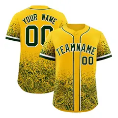 Yellow Green Floral Gradient Full Button Baseball Jersey 19
