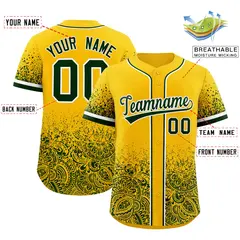 Yellow Green Floral Gradient Full Button Baseball Jersey 2