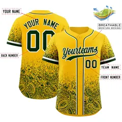 Yellow Green Floral Gradient Full Button Baseball Jersey 25