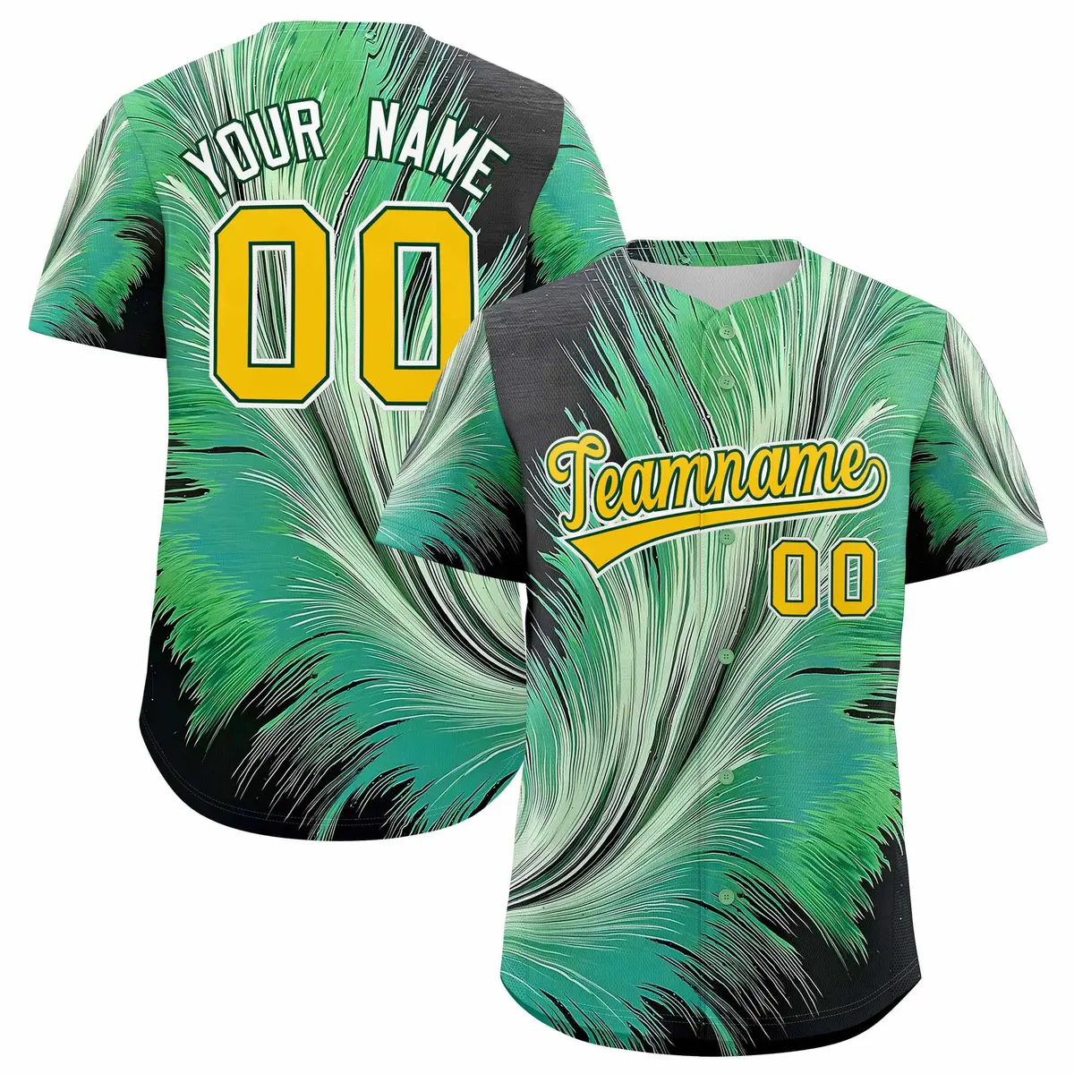 Yellow Green Fluid Feather Graffiti Baseball Jersey