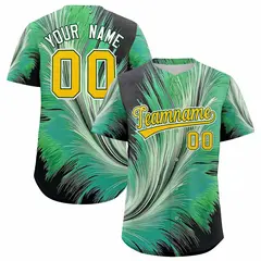 Yellow Green Fluid Feather Graffiti Baseball Jersey 1