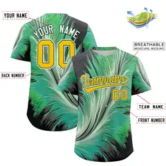 Yellow Green Fluid Feather Graffiti Baseball Jersey 2