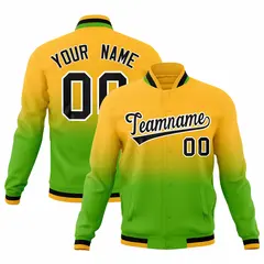 Yellow Green Gradient Full-Snap Varsity Letterman Jacket 1