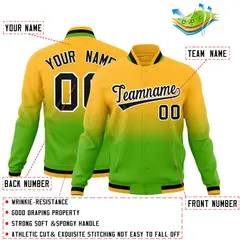 Yellow Green Gradient Full-Snap Varsity Letterman Jacket 2
