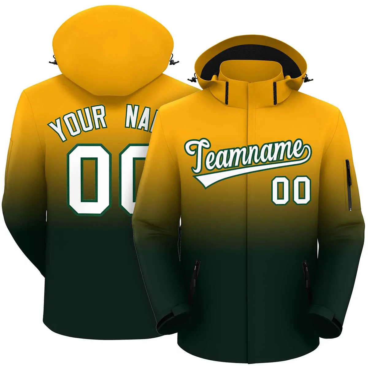 Yellow Green Gradient Hooded Waterproof Outdoor Jacket