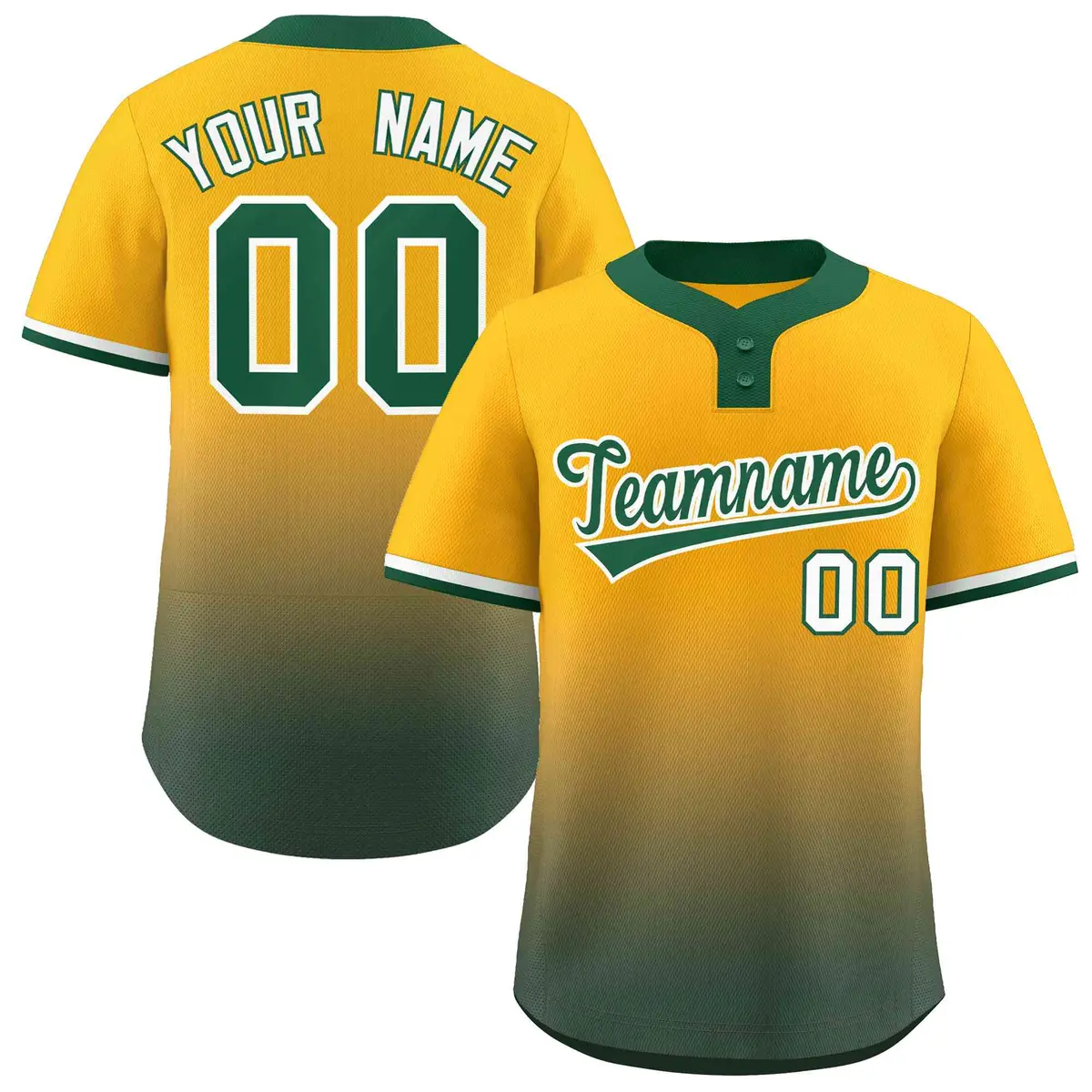 Yellow Green Green-White Gradient Two-Button Softball Jersey