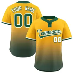 Yellow Green Green-White Gradient Two-Button Softball Jersey 1