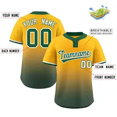 Yellow Green Green-White Gradient Two-Button Softball Jersey 2