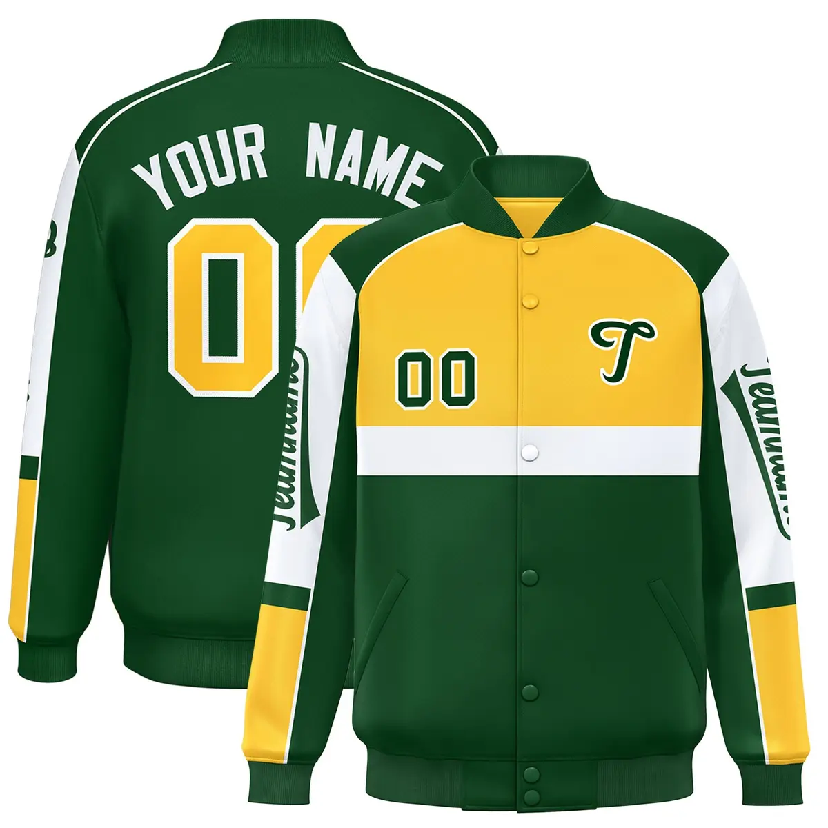 Yellow Green Raglan Sleeves Varsity Letterman Jacket