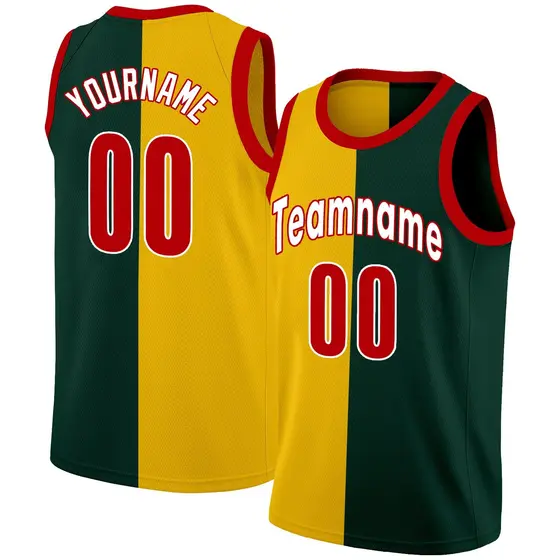 Yellow Green-Red Split Fashion Basketball Jersey