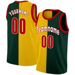 Yellow Green-Red Split Fashion Basketball Jersey 1