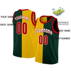 Yellow Green-Red Split Fashion Basketball Jersey 2