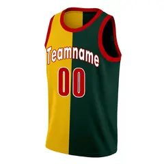 Yellow Green-Red Split Fashion Basketball Jersey 3