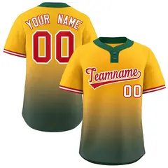 Yellow Green Red-White Gradient Two-Button Softball Jersey 1