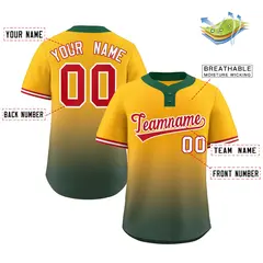 Yellow Green Red-White Gradient Two-Button Softball Jersey 2