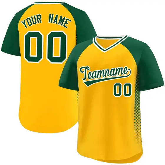 Yellow Green Side Spot Raglan Pullover Baseball Jersey