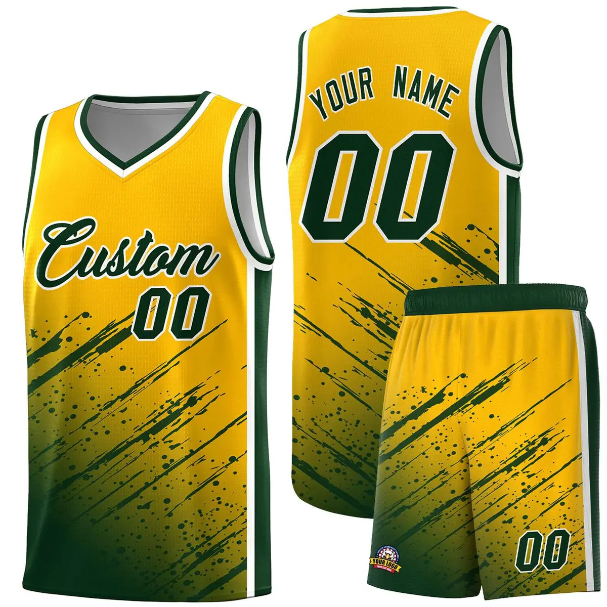 Yellow Green Splash Basketball Uniforms for Teams
