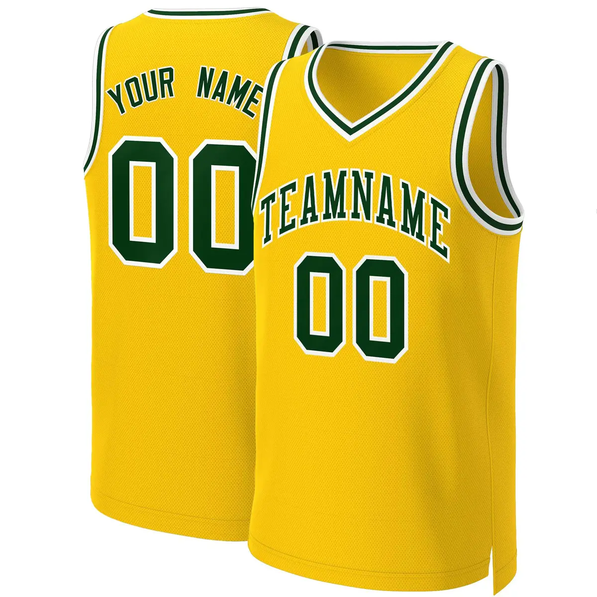 Yellow Green-White Classic Team Basketball Jersey