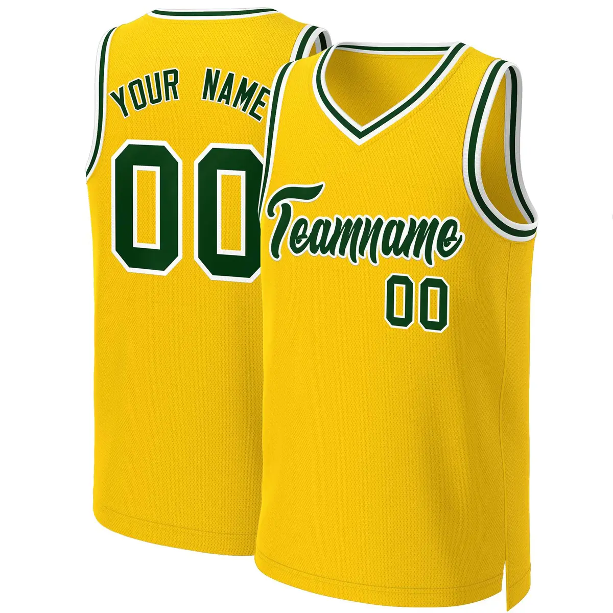 Yellow Green-White Classic Team Basketball Jersey