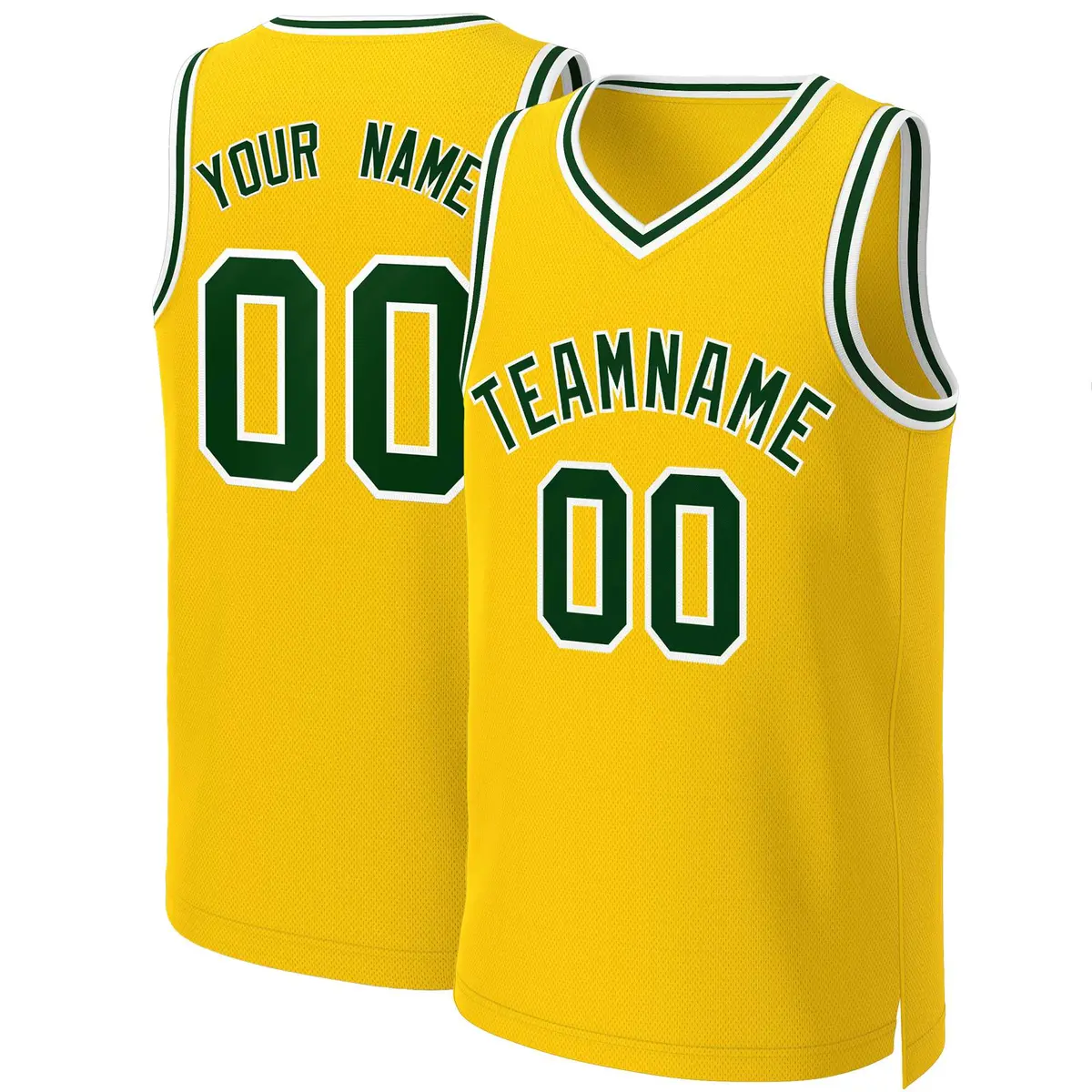 Yellow Green-White Classic Team Basketball Jersey