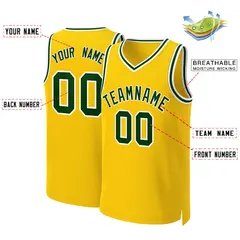 Yellow Green-White Classic Team Basketball Jersey 2