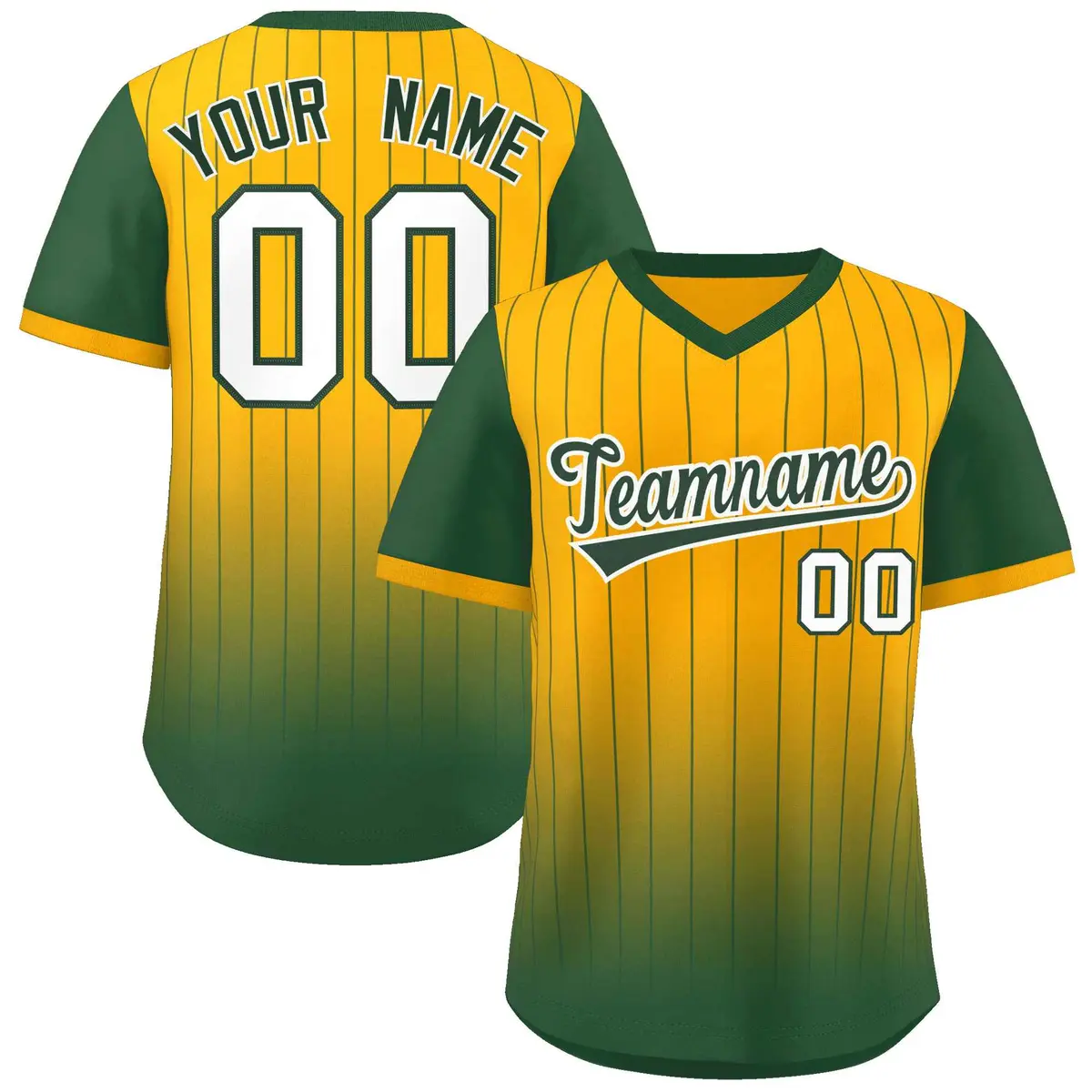 Yellow Green-White Gradient Pinstripe Baseball Jersey
