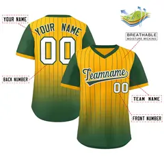Yellow Green-White Gradient Pinstripe Baseball Jersey 2