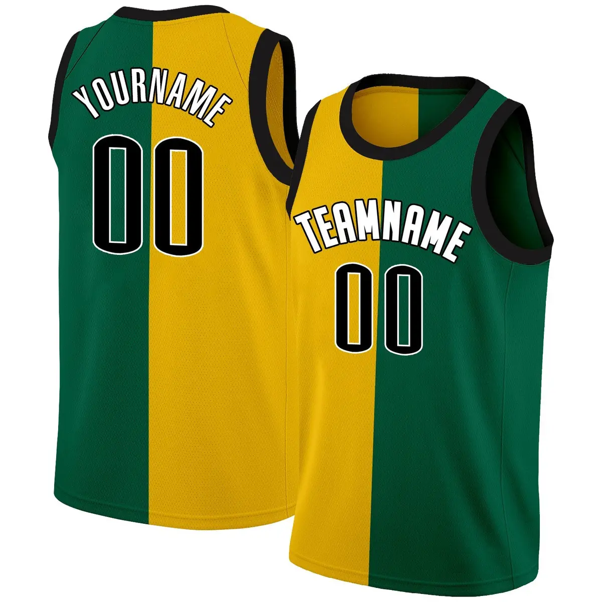 Yellow Green-White Split Fashion Tops Basketball Jersey