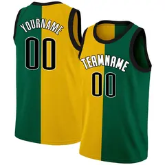 Yellow Green-White Split Fashion Tops Basketball Jersey