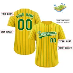 Yellow Green-White Stripe Authentic Fashion Baseball Jersey 2