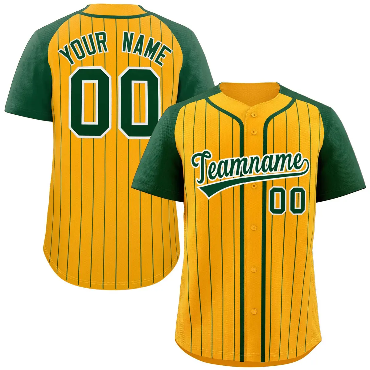 Yellow Green-White Stripe Raglan Sleeves Baseball Jersey