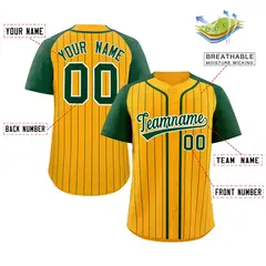 Yellow Green-White Stripe Raglan Sleeves Baseball Jersey 2