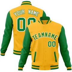 Yellow Green-Yellow Raglan Varsity Full-Snap Letterman Jacket