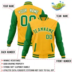 Yellow Green-Yellow Raglan Varsity Full-Snap Letterman Jacket 4